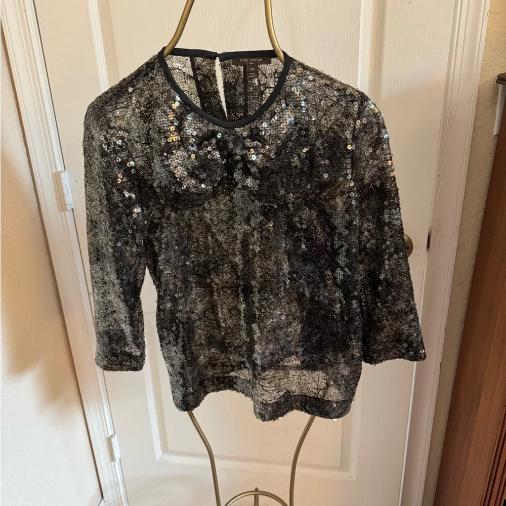 Louis Vuitton Gray/Black Sequin 3/4 Sleeve Blouse - Picture 1 of 8